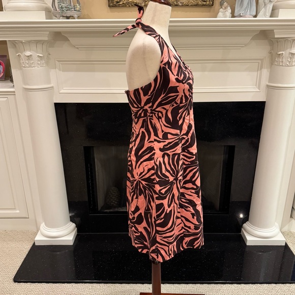 Jones New York Halter Dress Pink & Brown Abstract Print | Size 8P - Picture 5 of 8